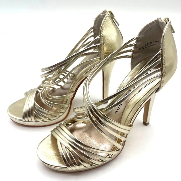 Chinese Laundry Gold Strappy Heels with Zippered Back Size 8.5M - Picture 5 of 7